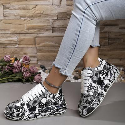 Sneakers Fashion Painted Graffiti Large Size Sports Women's Shoes New Outer Wear Lace-up Comfortable Platform White Shoes