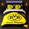 Set Biancheria da Letto Personalizzato Borussia Dortmund con Nome Testo 1 Copripiumino+2 Federe Logo Calcio Regalo Personalizzato per Occasioni Speciali Decorazione Camera da Letto