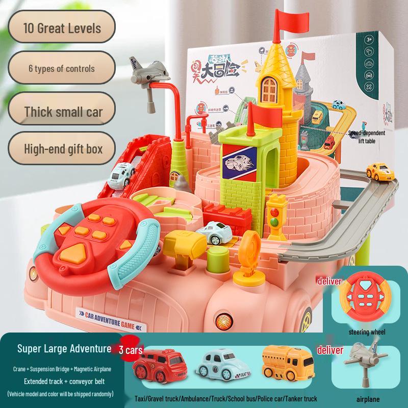 Adventure Boy's Cross-Border Car Challenge: Educational Track & Train Parking Lot Toy