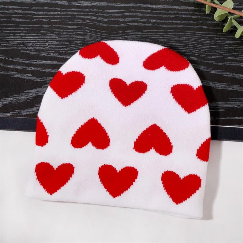 Creative Heart Pattern Beanies Hat Adult Elastic Hat Winter Warmer Knitted Hat Cold Winter Present for Student Teen