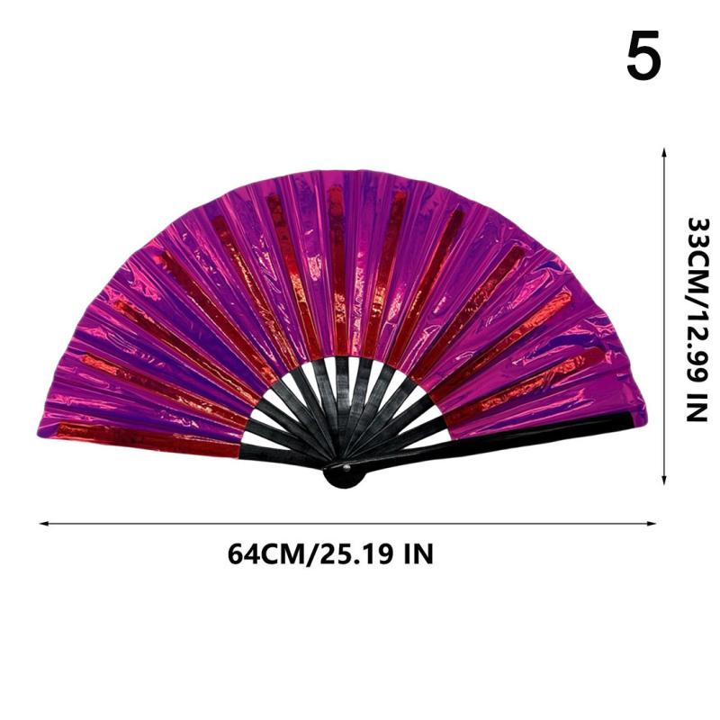 Holographic Folding Fan Pvc Glitter Laser Taiji Fan Dancing Clap Fan For Kung Fu Concerts And Rave Parties Colorful Accessory