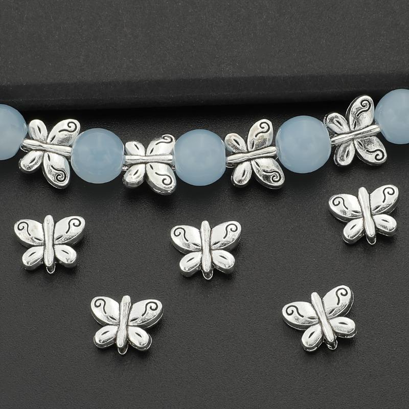 Ethnic Style Retro Tibetan Silver Butterfly Through-hole Pearl DIY Bracelet Red Woven Necklace