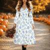 Halloween Women's Purple Ombre Floral Print Midi Dress A Line Dress Vacation Casual Daily Regular Fit  Long Sleeve V Neck Black  Spring Fall