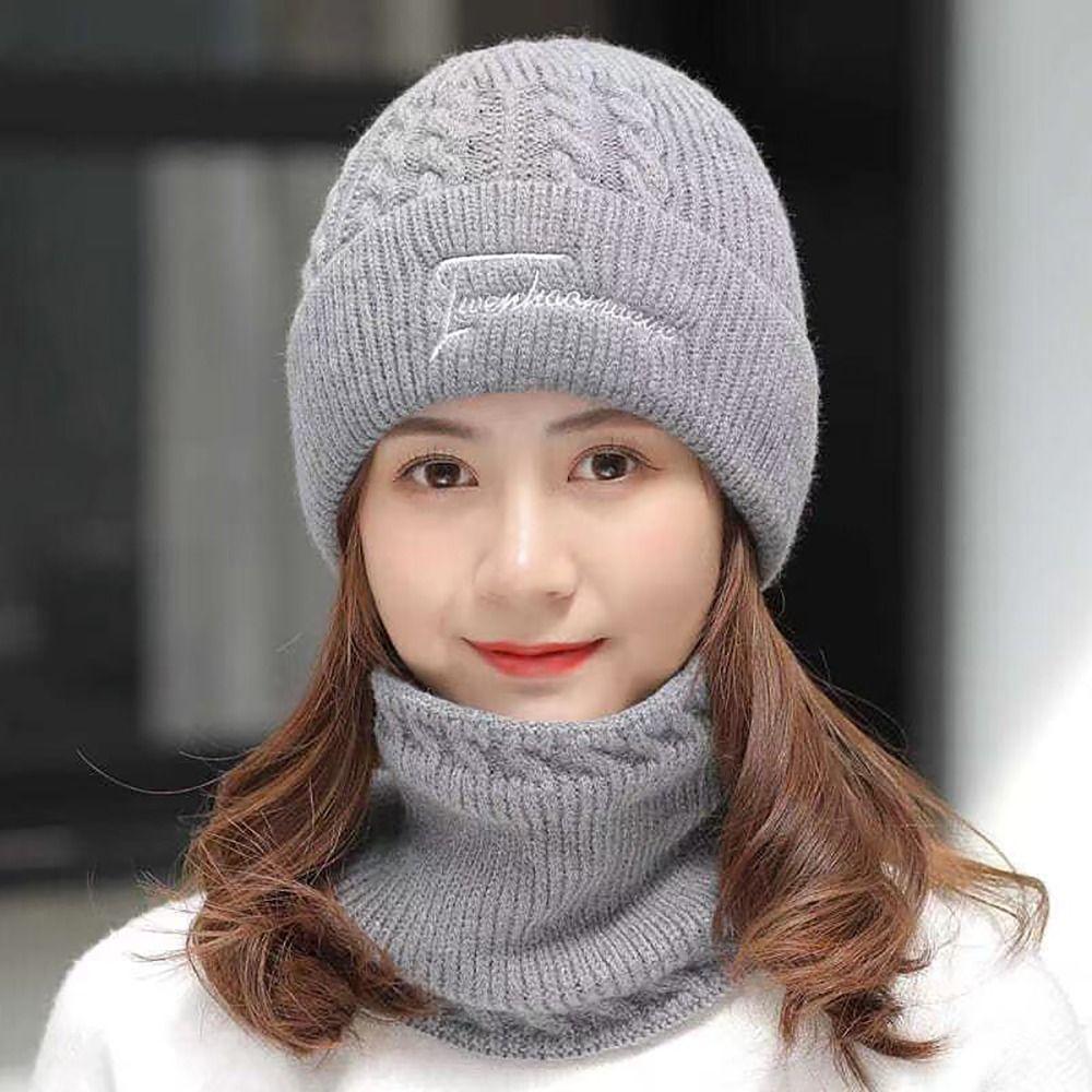 Windproof Neck Scarf Cap Plush Hat Scarf Set Warm Beanie Hat Scarf Cycling