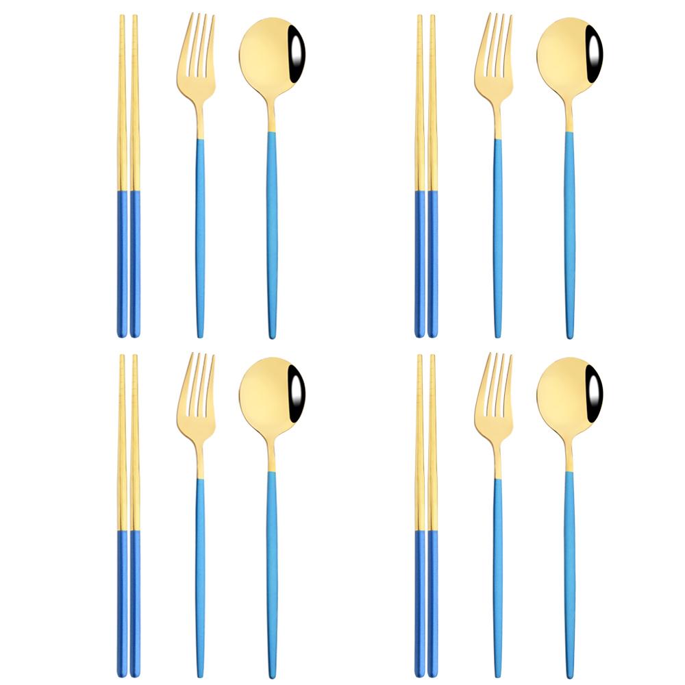 12dílná zlatá jídelní sada hůlky vidlička lžíce příborová sada vysoce kvalitní zrcadlová nerezová ocel příbory korejské nádobí