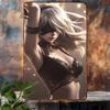Retro Anime Metal Wall Art for Women Bikini Style Aluminum Sign Waterproof Vintage Wall Decor for Home Bar Cafe Birthday C