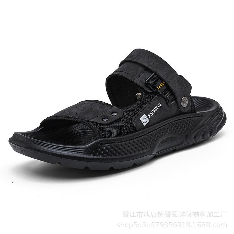 

Новые летние пляжные шлепанцы для улицы, одна обувь два модных нескользящих сандалия, дышащие модные универсальные шлепанцы 44 чёрный