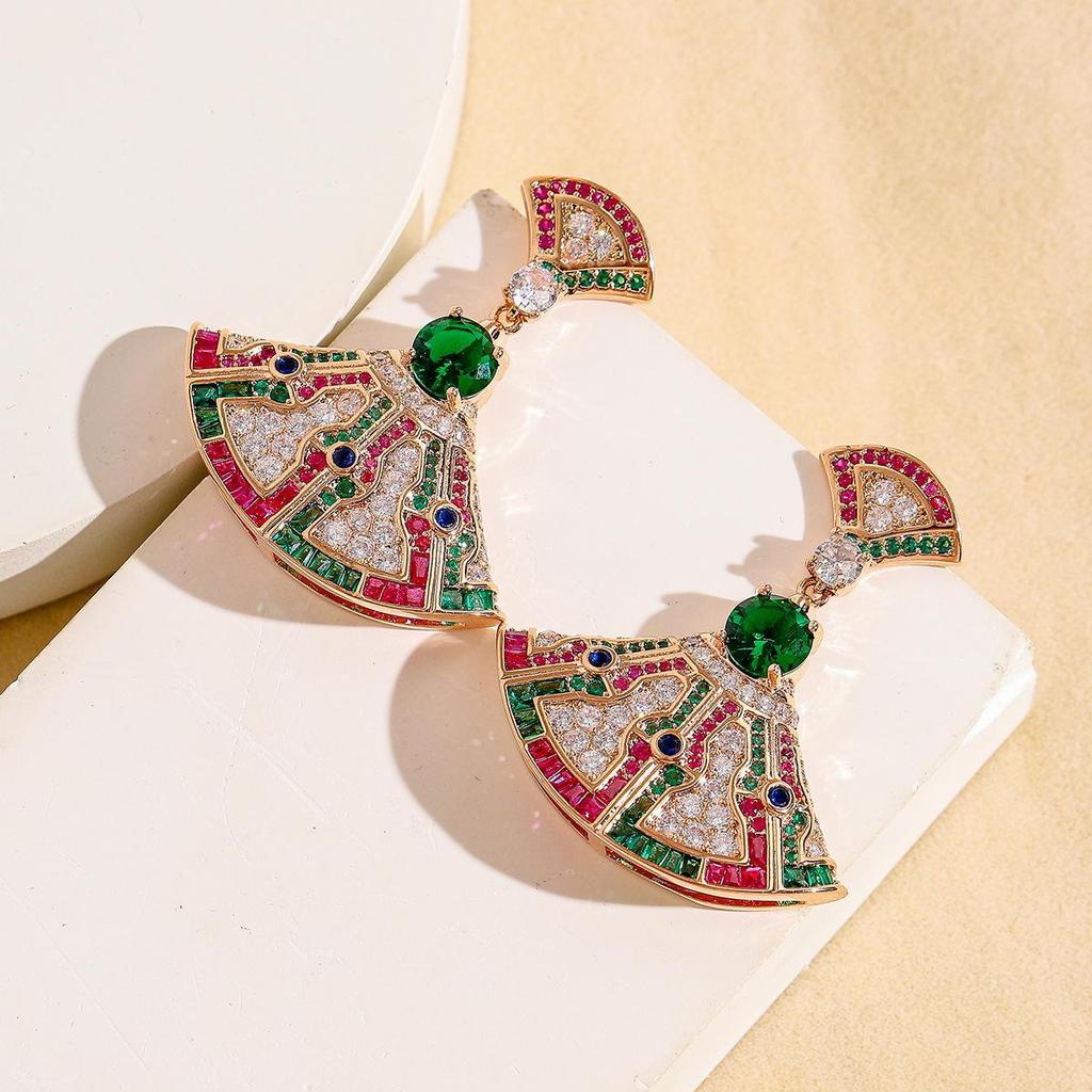 Trendy Winter Geometric Fan S925 Sterling Silver Zircon Earrings & Necklace Set for Women