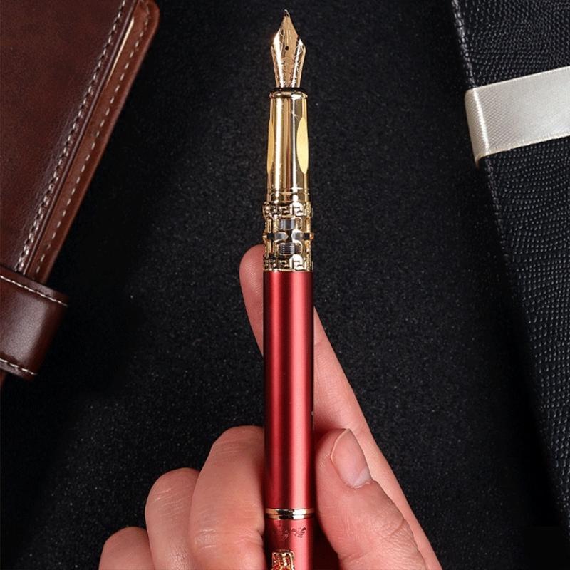 Retro Calligraphy Pen Refillable Classic Signature Pen Unique Chniese Dragon for Head Style Pen Clip for Adults Students