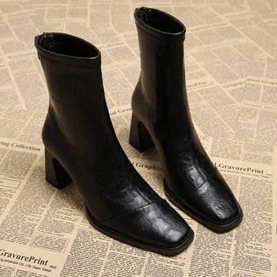 High Quality Women's Shoes Mid-Calf Women's Boots Fashion Square Toe Office and Career New Back Zip Solid Shoes for Women