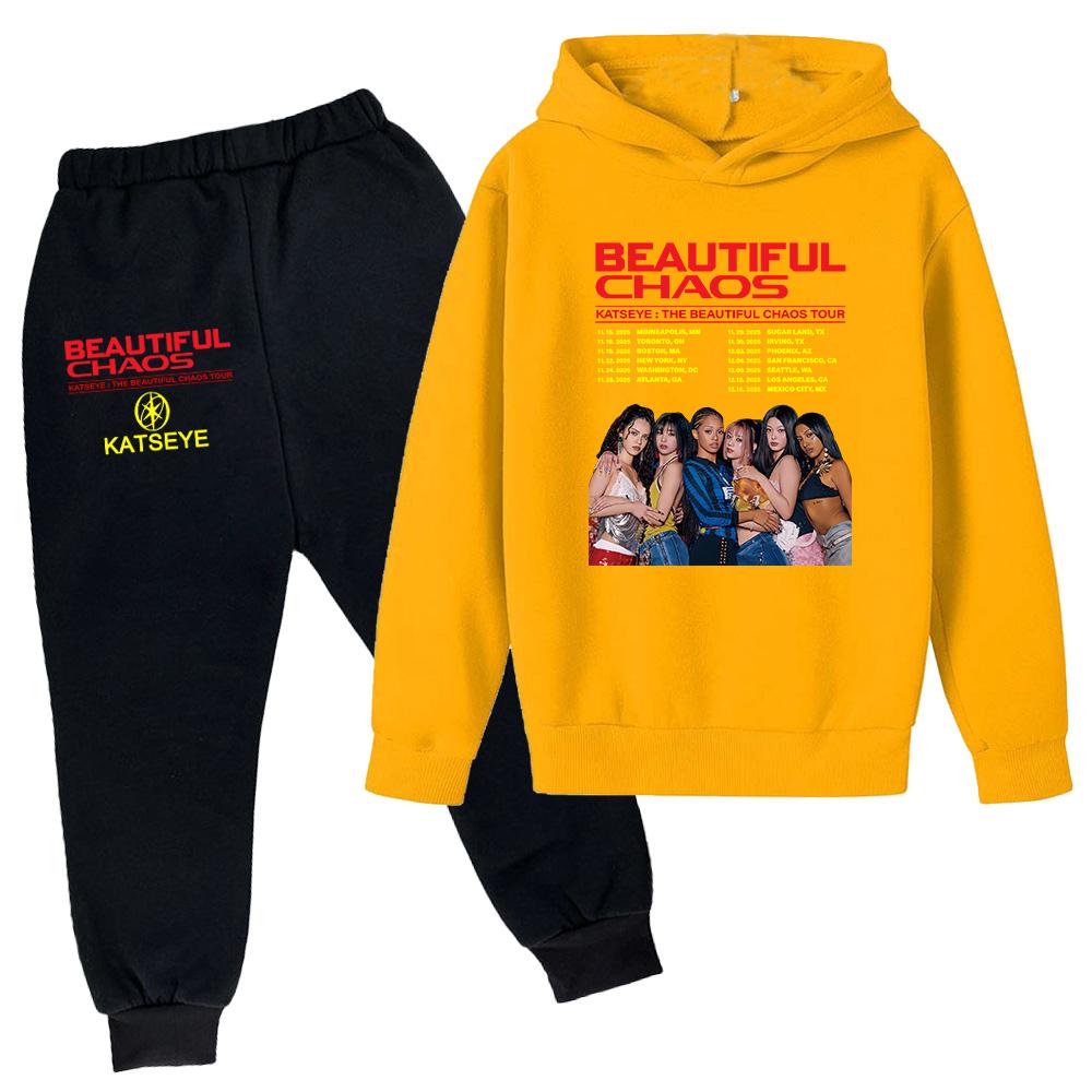 Plush Long Sleeved Pants Loose Pullover Hoodie Set For Children