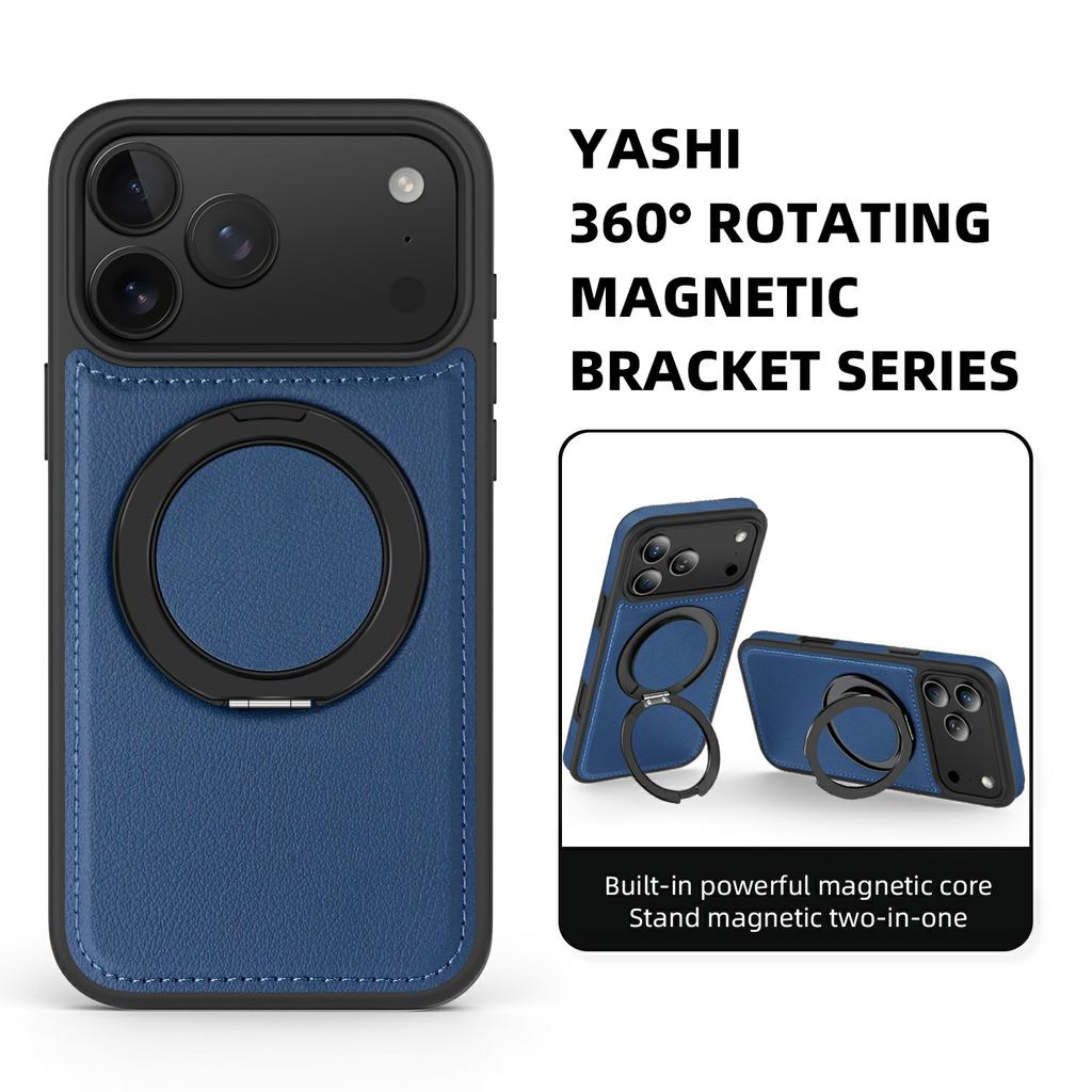 For iPhone 17 Pro Case with Ring Kickstand Compatible with MagSafe PU Leather Back Cover