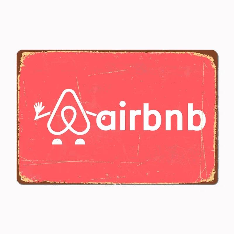 Vintage Airbnb Logo 1 Metallskilt Plakat Veggdekor Kino Stue Veggmaleri Morsomt Blikkskilt Kjøkken Soverom Kafé Bar Pub Stue