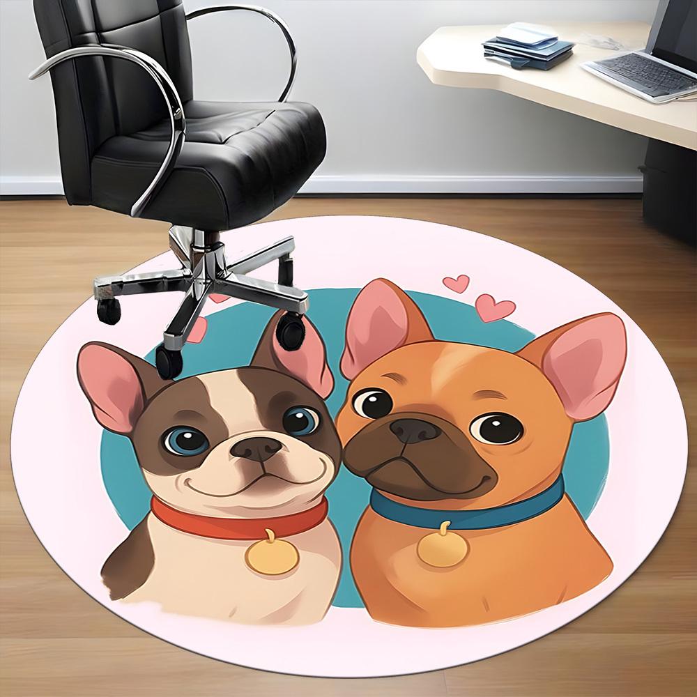 1pc French Bulldogs Office Round Rug, Non-slip, Soft and Durable Office Rug for Interior Decoration, Perfect for Office, Beautiful Decoration Yy260323