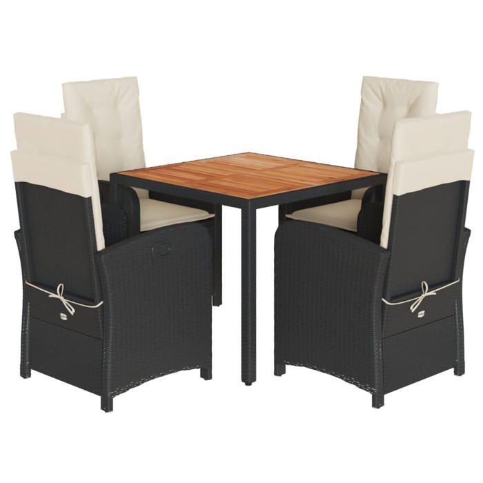 VidaXL Ensemble à Manger de Jardin avec Coussins 5 pcs, Table et Chaises avec Dossier Réglable, Meubles d'Extérieur Patio 3212222