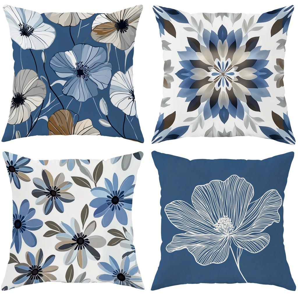 Blue - toned Floral Elegance PillowcasesLiving room sofa cushion cover, soft and comfortable, bedroom room decoration