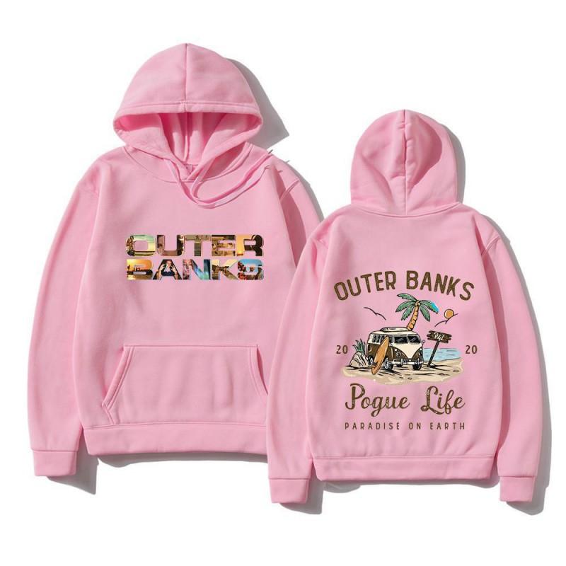 Mens Harajuku Style Graphic Hoodie Outer Banks Inspired Casual Sweatshirt With Pouch Pocket