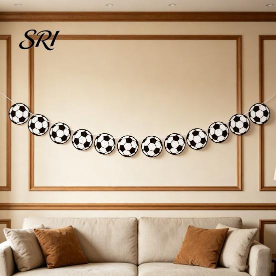 Watch Party Decor Soccer Pennant Banner Triangle Flags Balls Garland Sports Theme Immersive Football Scene Hanging Paper Bunting for Fans Home