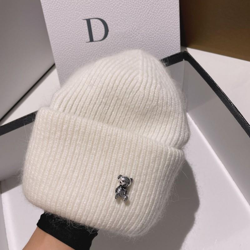 Warm Cute Bear Knit Beanie Soft Rabbit Hair Winter Hat Women Outdoor