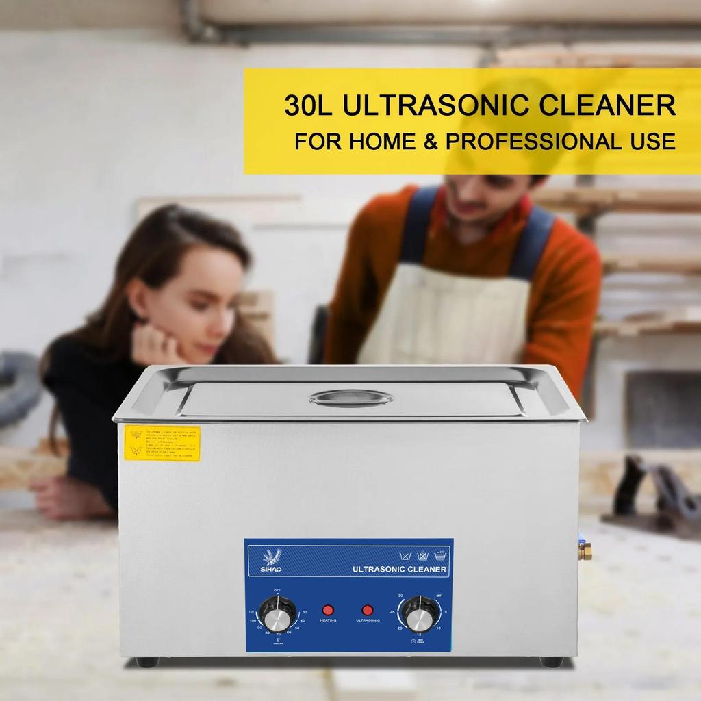 Pulitore Ultrasuoni 2-30L 40KHz con Riscaldatore Timer per Pulizia Gioielli Controllo a Manopola Occhiali Anelli Protesi Denti Strumenti Musicali