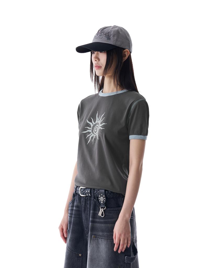 AAKAM Cracked Sun Ringer Top (Dark Gray)