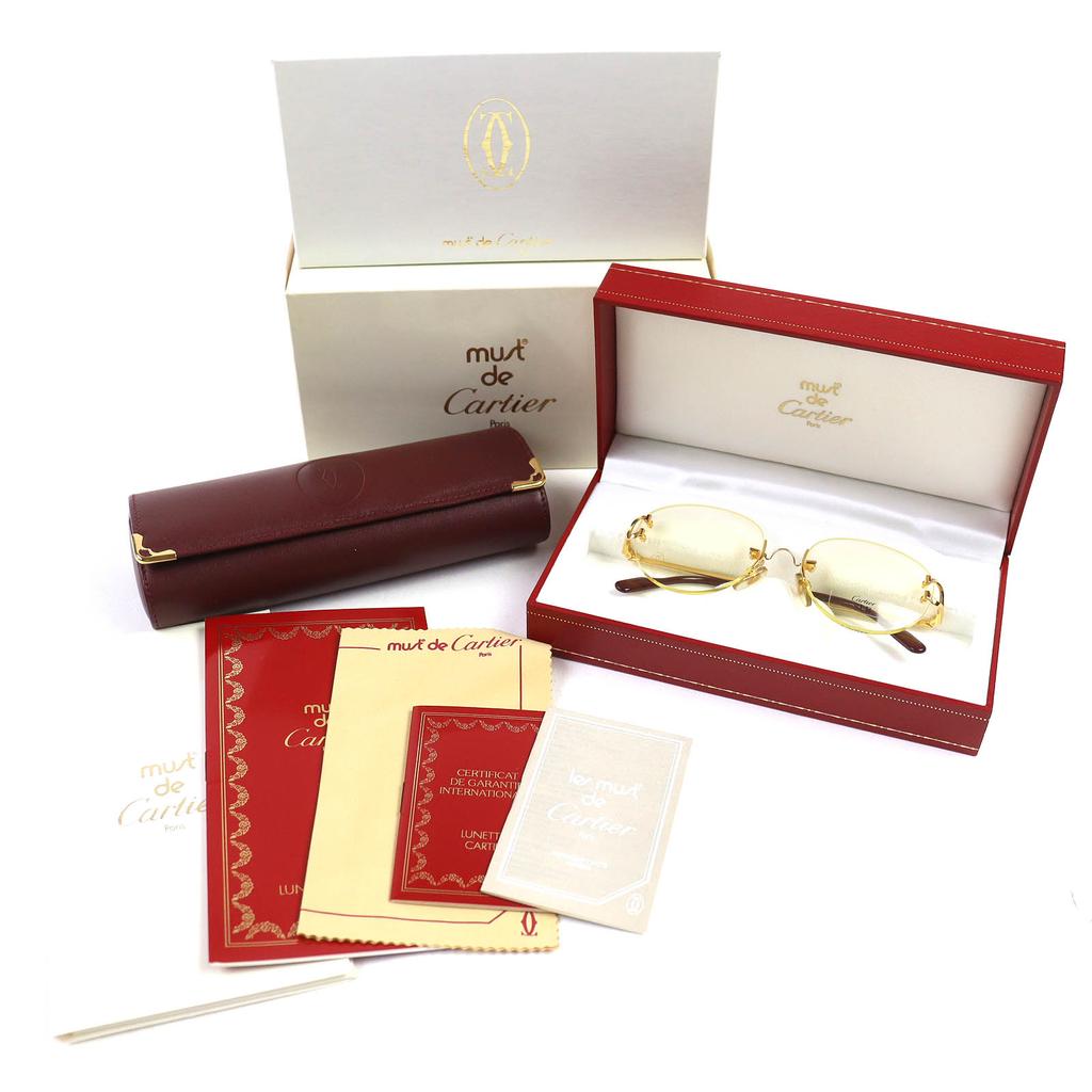 Excellent Cartier Glasses Two Point Rimless Gold bordeaux mens Used