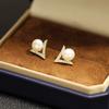 Classic Versatile Stone-inlaid Gold-plated V-shaped Earrings, Natural Freshwater Pearl Studs, 925 Silver Needle Earrings, Female Stars of the Same Sty