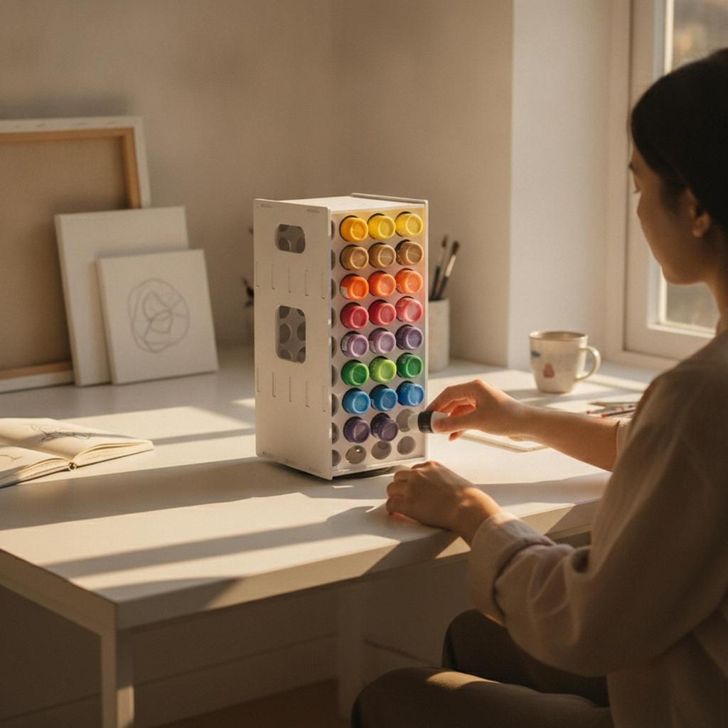 Paint Storage Rack with 72 Compartments Space-Saving for Desk, Artists