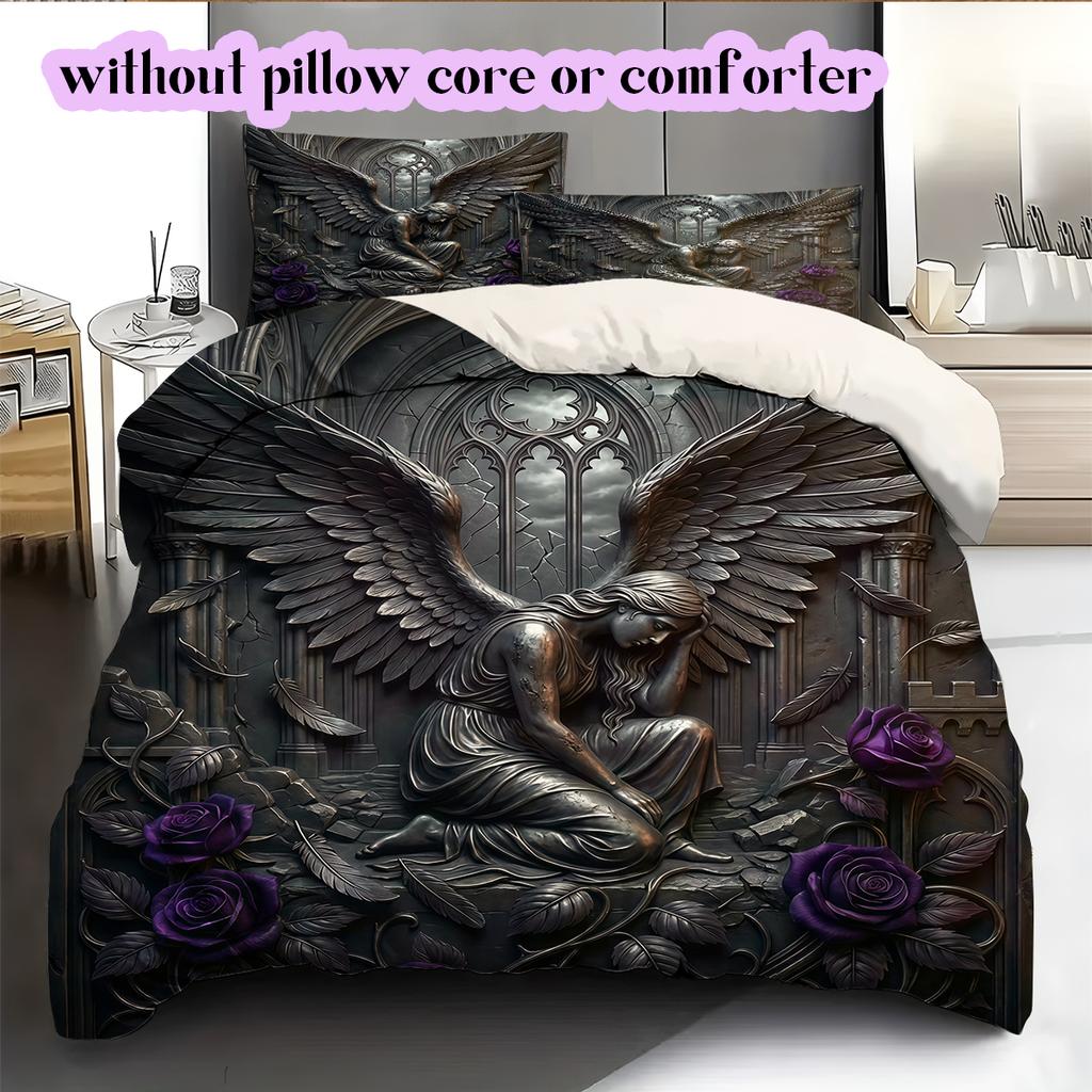 Metal reliefs Pattern Bedding Quilt Set Quilt Cover Pillowcase Home Decoration Birthday Gift (1 * duvet cover + 2 * pillowcase, without core)