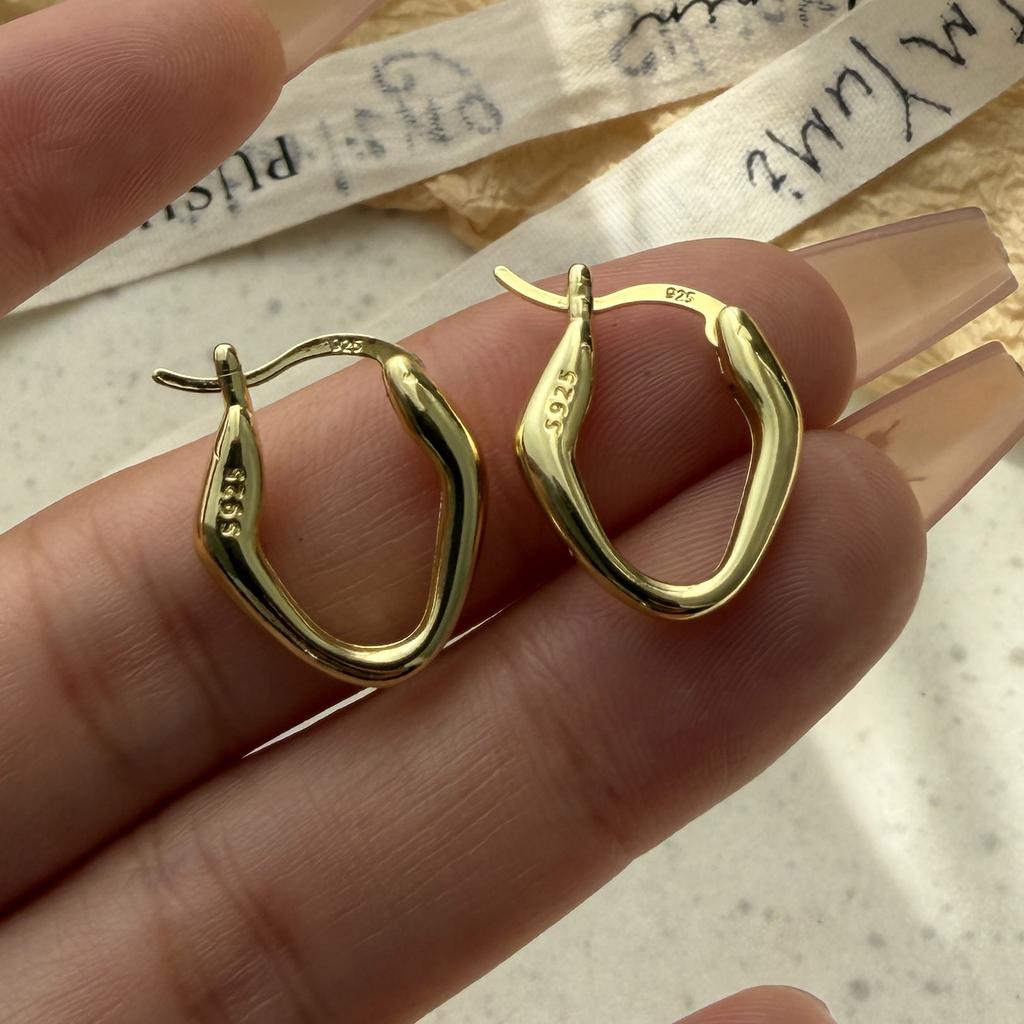 925 Sterling Silver Vintage Earrings For Women Trendy Simple Gold Oval Earring Jewelry Prevent Allergy Party Accessories