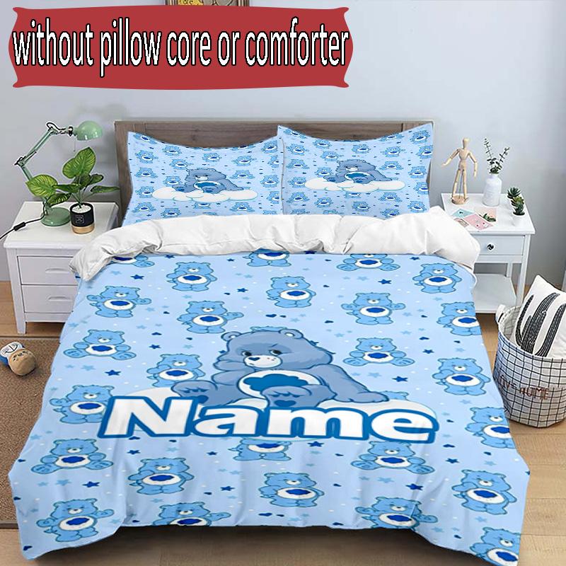 3'lü Nevresim Takımı (1*Nevresim Kılıfı + 2*Yastık Kılıfı, Çekirdeksiz), Kişiye Özel İsimli Care Bears Desenli Nevresim Takımı, Ev Yatak Odası Dekorasyon Hediyesi