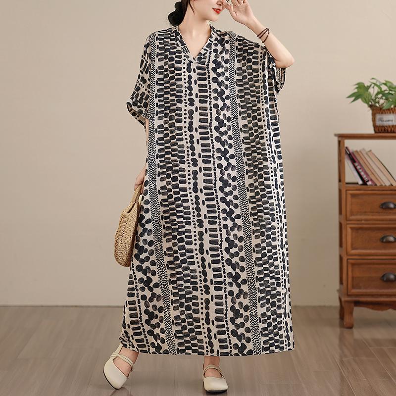 DIMANAF New 2026 Women Plus Size Spring Summer Beach Vintage Long Dress Loose Oversize Maxi Floral Print Black