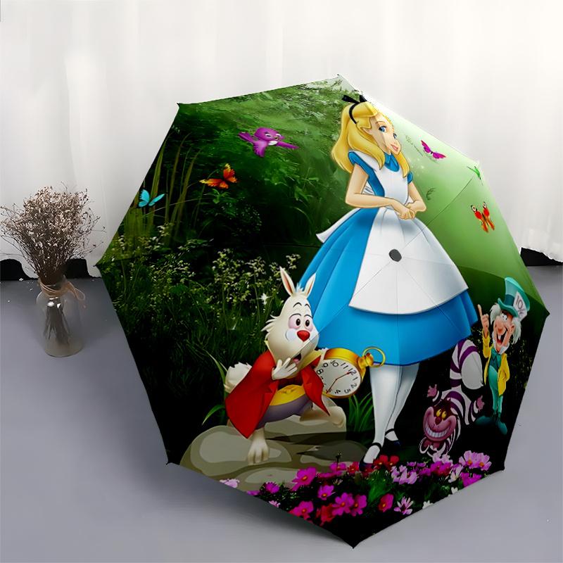 1pc Alice in Wonderland Pattern Umbrella, Fashionable, Personalized, High-Value Folding Umbrella, a Must-Have for Summer, 8-Rib Durable Iron