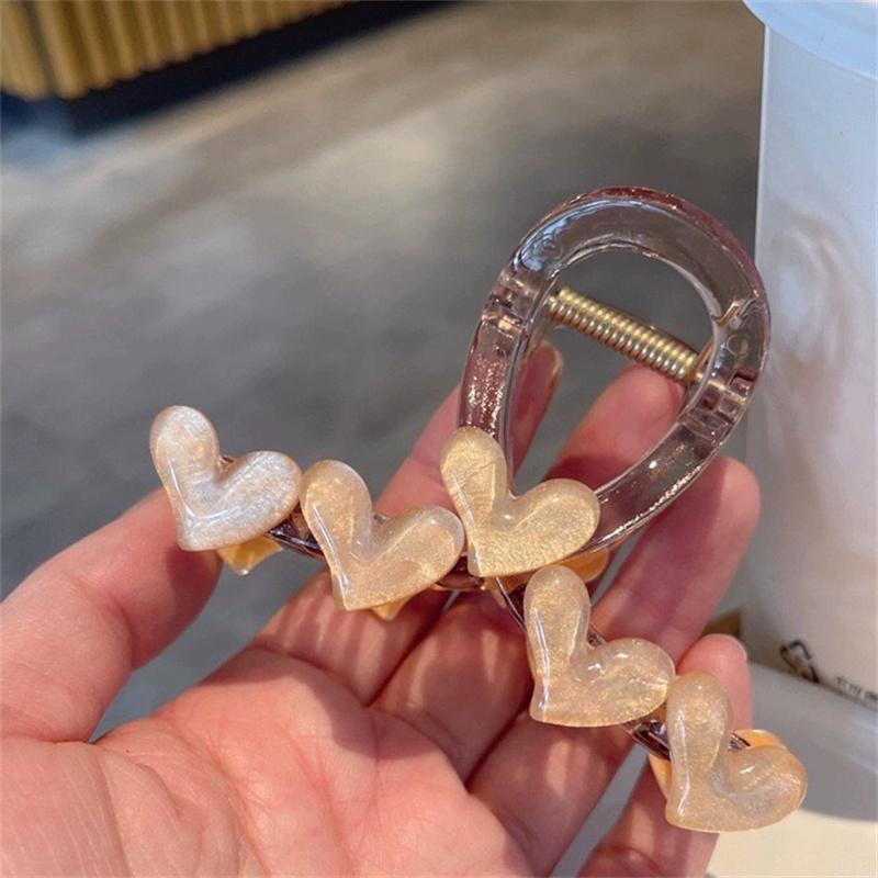 Elegant Sweet Heart Hair Claw For Women Girls Non Slip Strong Shark Clip  Summer Headdress Simple Hair Accessories