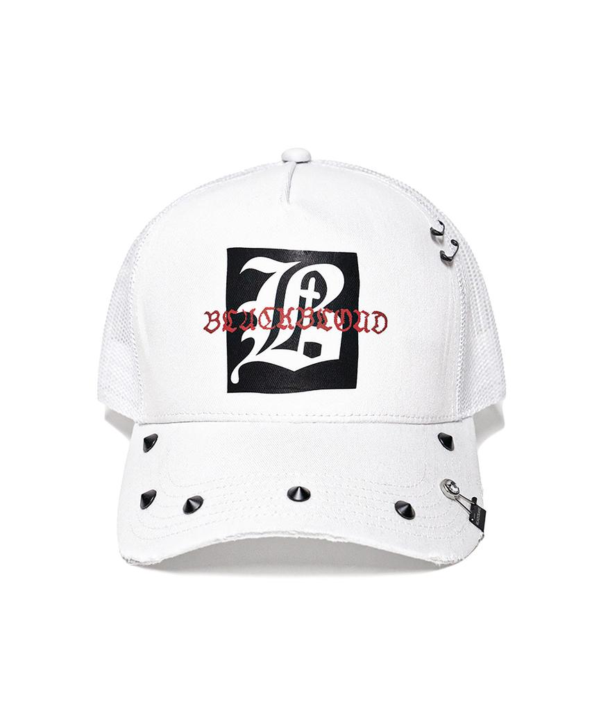 BLACKBLOND Vividi Graphic Logo Studded Trucker Mesh Cap (White)