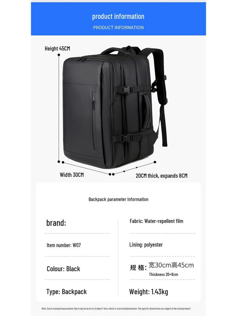 Expandable Business Travel Backpack with Laptop Compartment and Wet/Dry Separation