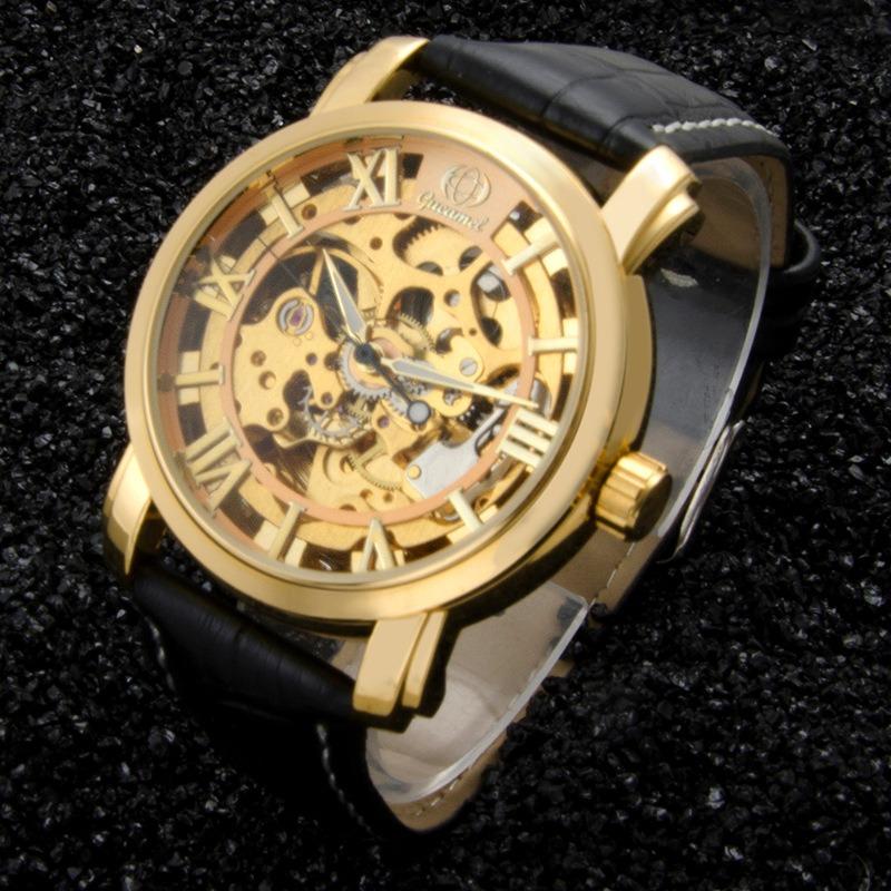 Orologio meccanico da uomo, orologio meccanico automatico scheletrato fashion business da uomo, orologio da uomo tutto oro