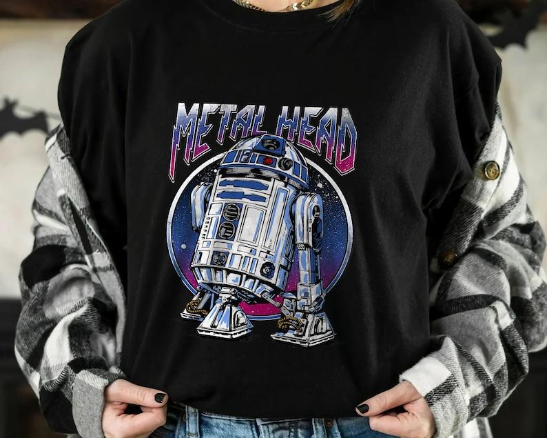Star Wars R2D2 Metal Head Vintage Graphic T-Shirt Unisex Adult T-shirt Kid shirt Gift for Birthday Hoodie Sweatshirt Toddler Tee 160