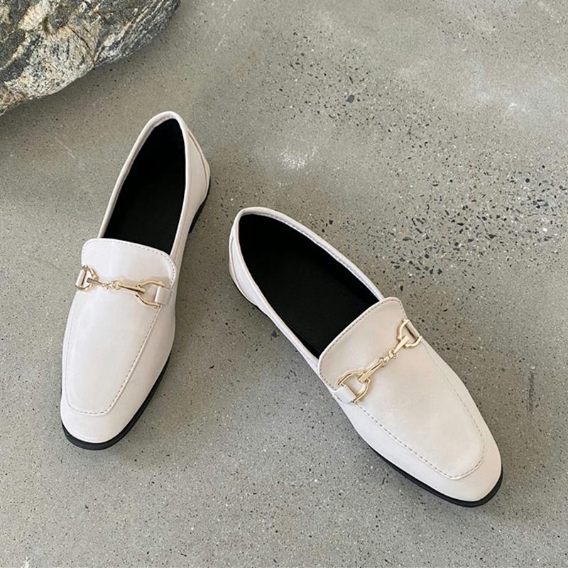 Fashion SUOJIALUN 2025 Spring Women Slip On Loafer Autumn Fashion British Metal Buckle Flat Shoes Round Toe Green Casual Ballerina