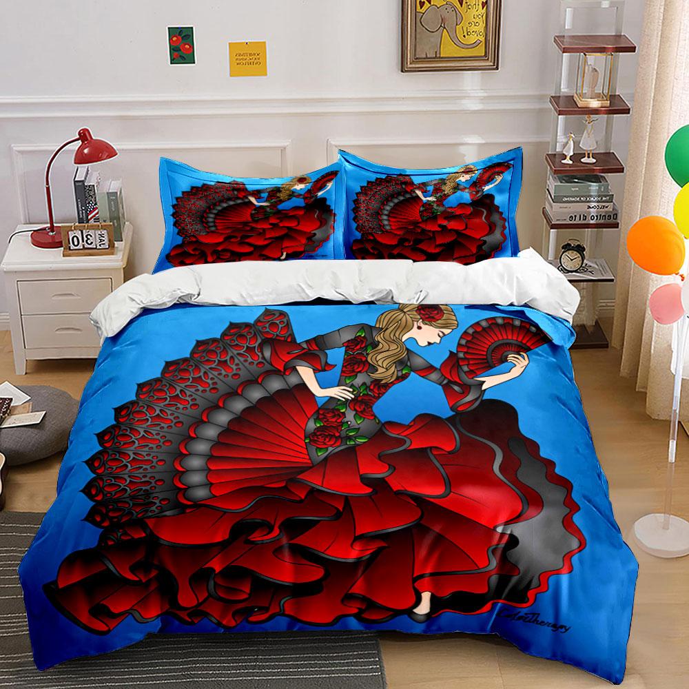 Flamenco Dancer with Fan Bedding Duvet Cover Set Duvet Cover Pillowcases (1*Duvet Cover 2*Pillowcases, without duvet insert)