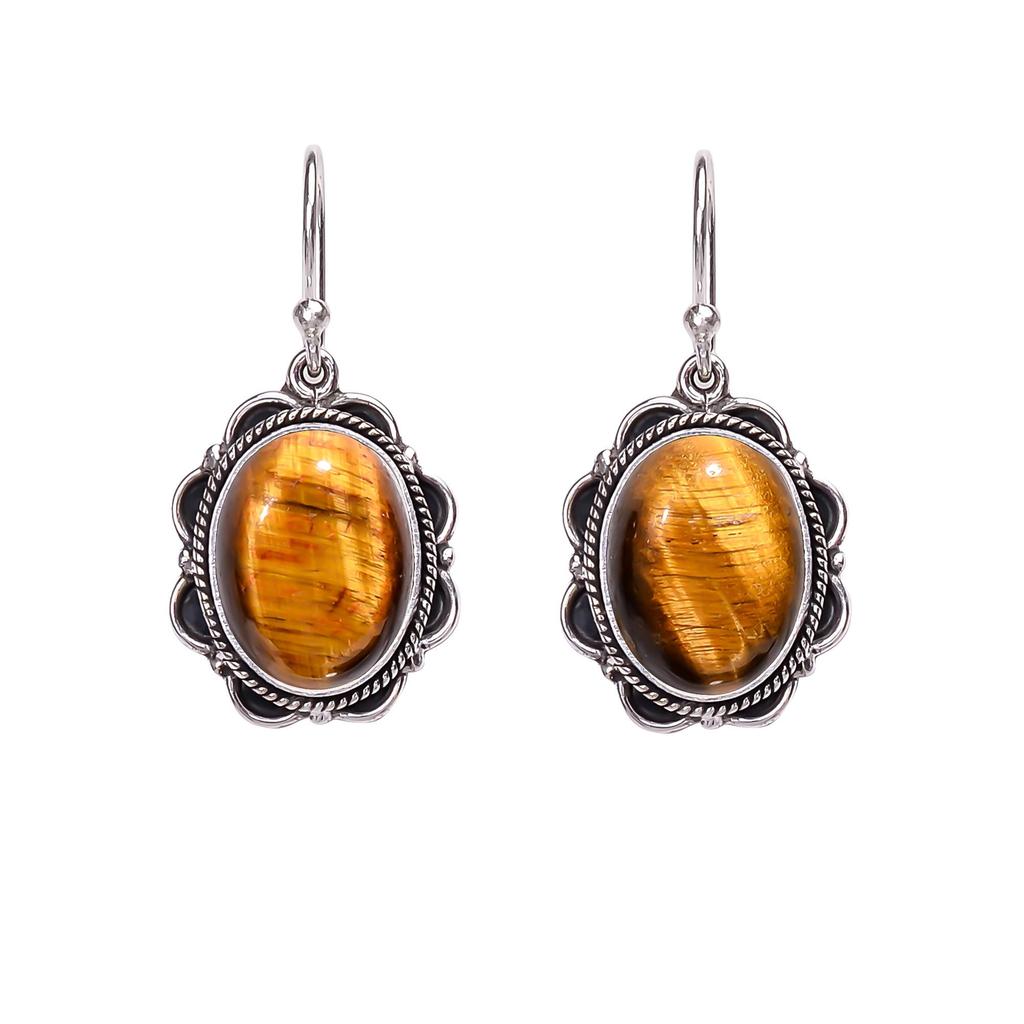 Yellow Tiger Eye - South Africa 925 Sterling Silver Earring V295, Yellow Earring, Oval Earring, Valentin's Day Gift, Gift For Her, Birthday Gift, Hand