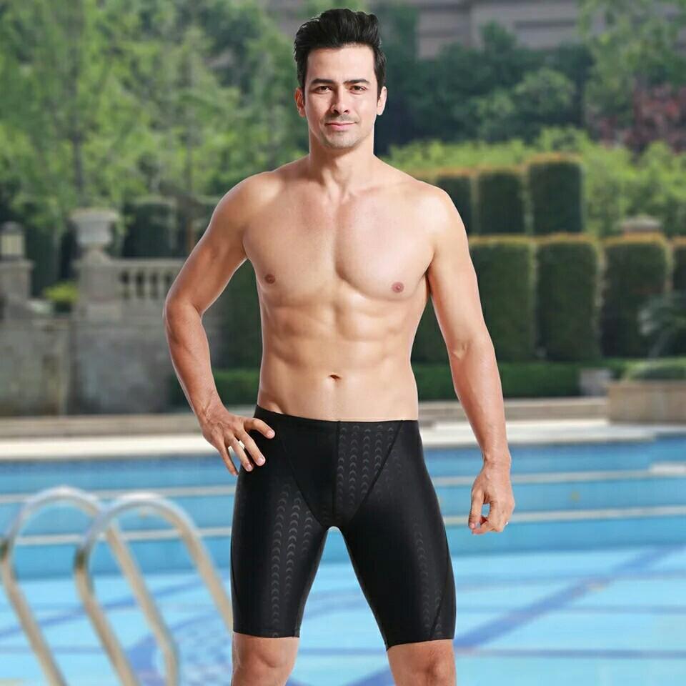 Mens Plus Size Shark Skin Tight Solid Competitive Swimming Trunks Swimsuit Set