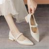 Genuine Leather Women's Shoes Elegant Casual Office Black Shoes Ladies Thick Heel Woman Pointed Toe Fashion Dress Party Pumps