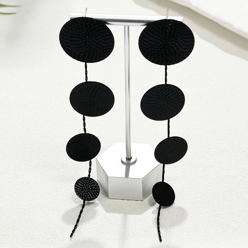 Fashion Gold Color Circular Pendant Earrings for Women Exaggerated Metal Long Tassel Round Geometric Earrings Jewelry Gifts
