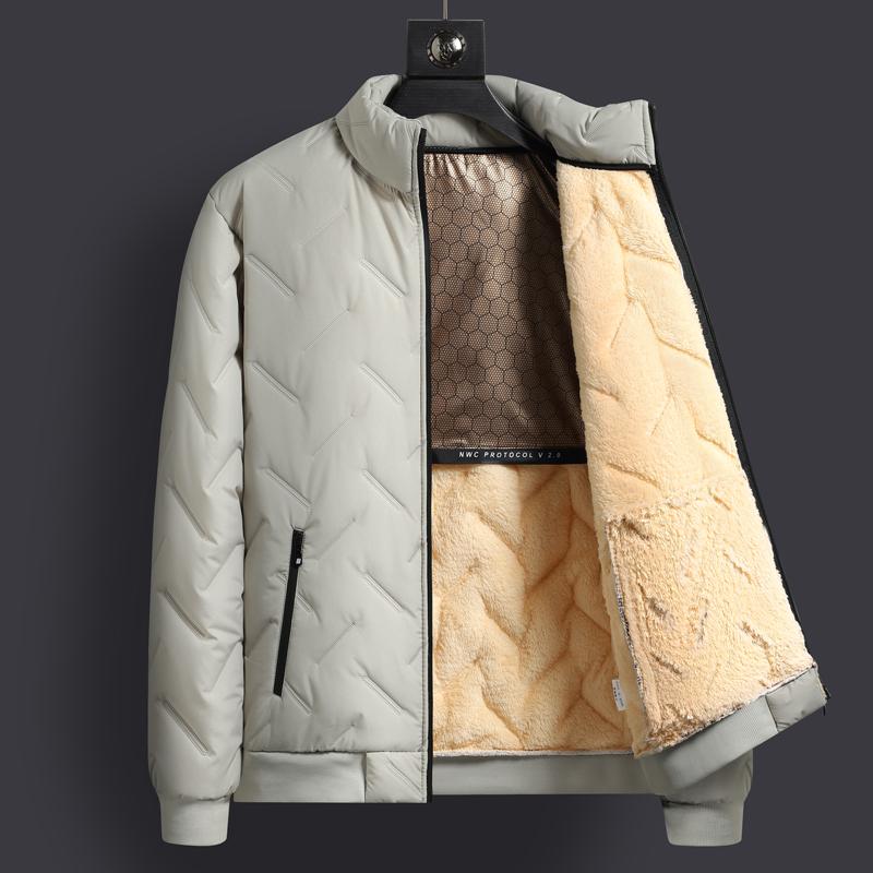 Plus Size Men's Lambhair Jacket Cotton Coat, Middle-aged and Elderly Standing Collar Windproof, Waterproof, and Plush Warm Cotton Jacket