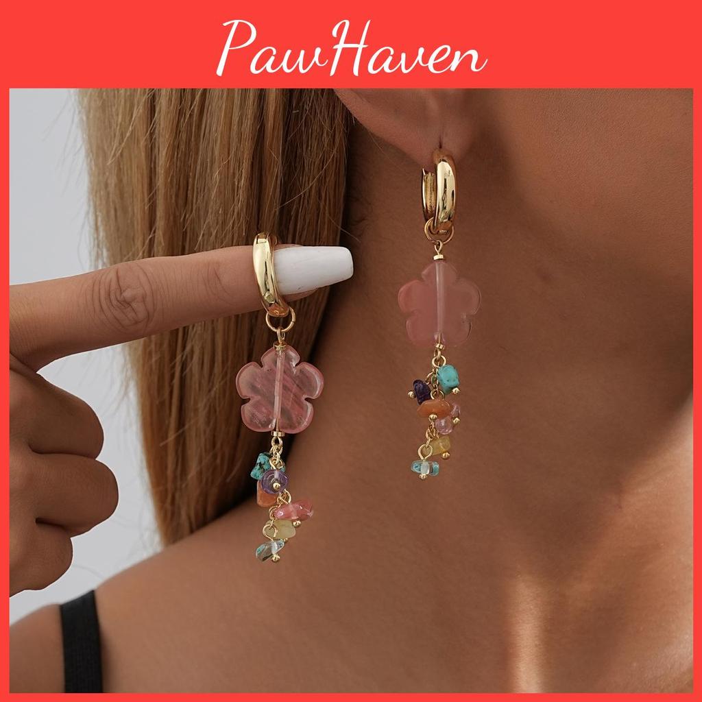 Trendy Natural Irregular Stone Flower Tassel Earrings Fashion Womens