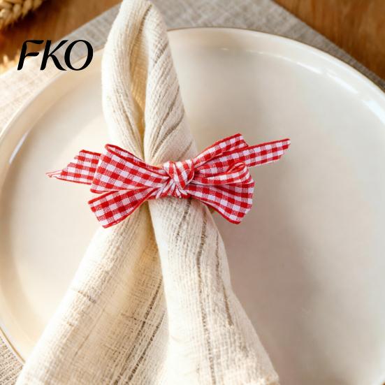 Hemp Rope Napkin Ring 6Pcs Rings, Jute with Plaid Bow,Handmade Tableware Holder for Cloth Rings Dinner Napkins, Wedding Banquet Christmas Thanksgiving