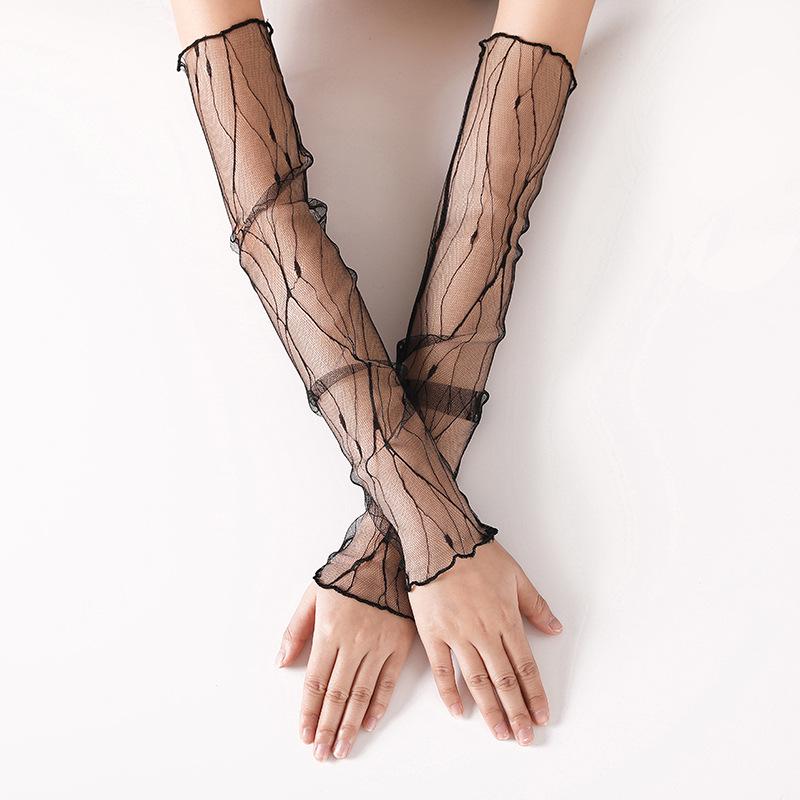 Ice Silk Mesh Women's Sun Protection Arm Sleeves - Lightweight, Breathable, Half-Finger Design for Cycling, Covers Scars and Tattoos.
