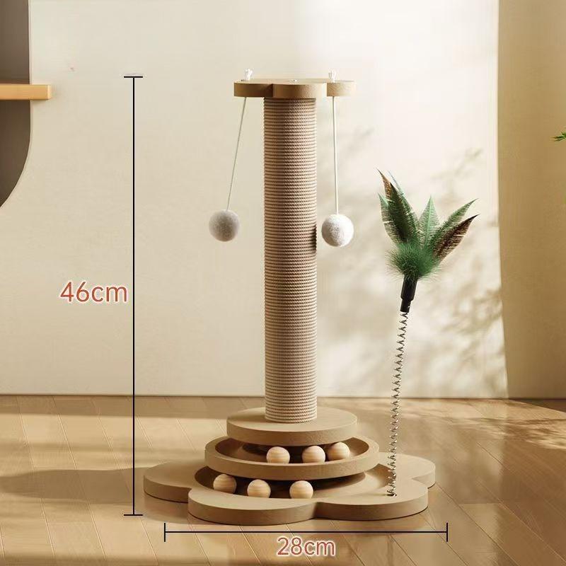 Pet Cat Toy Solid Wood Cat Turntable Funny Cat Stick Balls Durable Sisal Scratching Board Cat Supplies Cat Grab Column