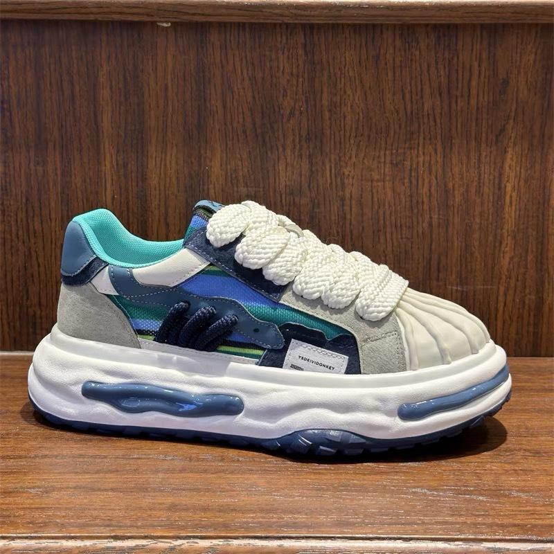 Leather cloth breathable color matching casual shoes comfortable and lightweight thick-soled Forrest Gump shoes
